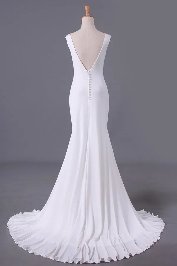 2024 White Scoop Mermaid/Trumpet Wedding Dresses Spandex PBSM3FTC