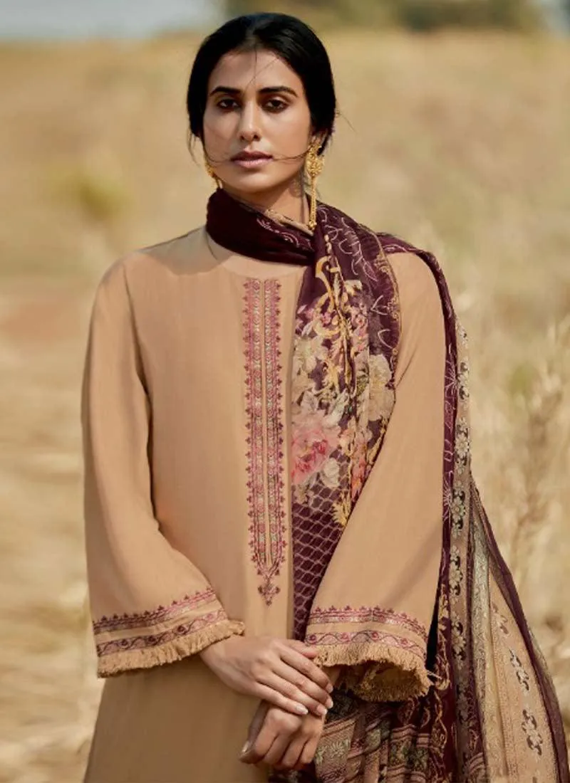 Admirable Beige Color Art Silk Base Pakistani Look Palazzo Suit With Printed Dupatta