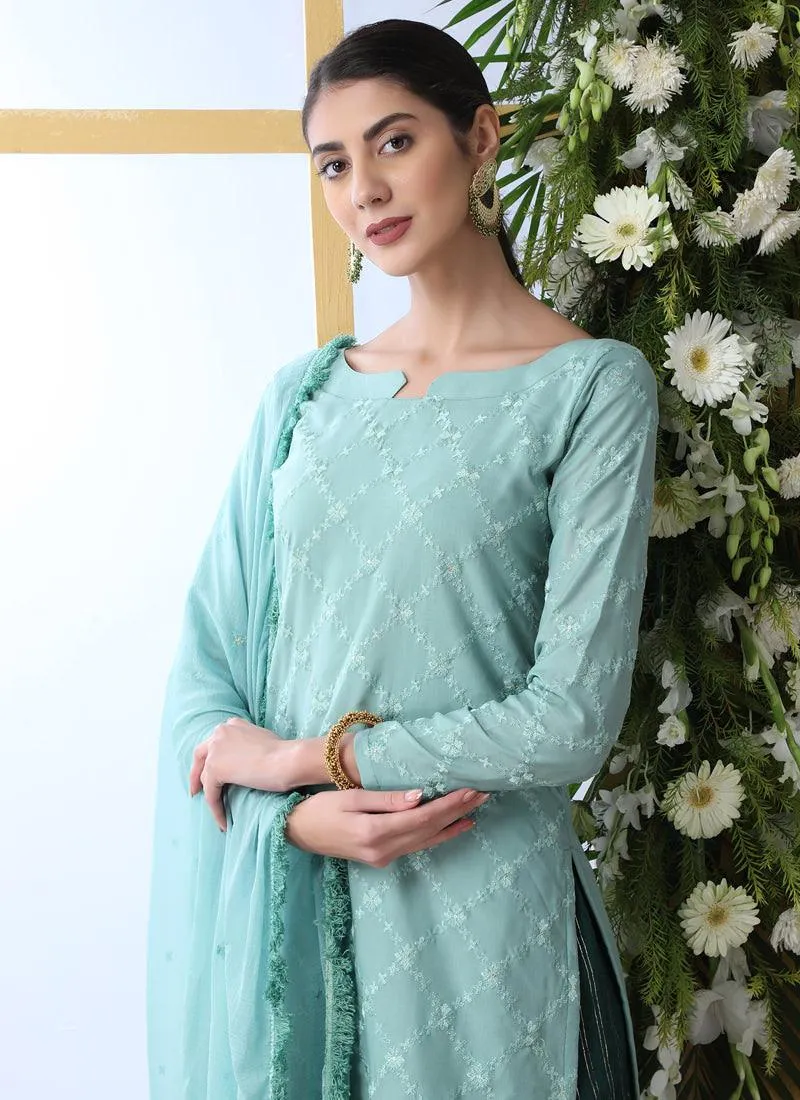 Admirable Light Sea Green Cotton Base Trendy Palazzo Suit