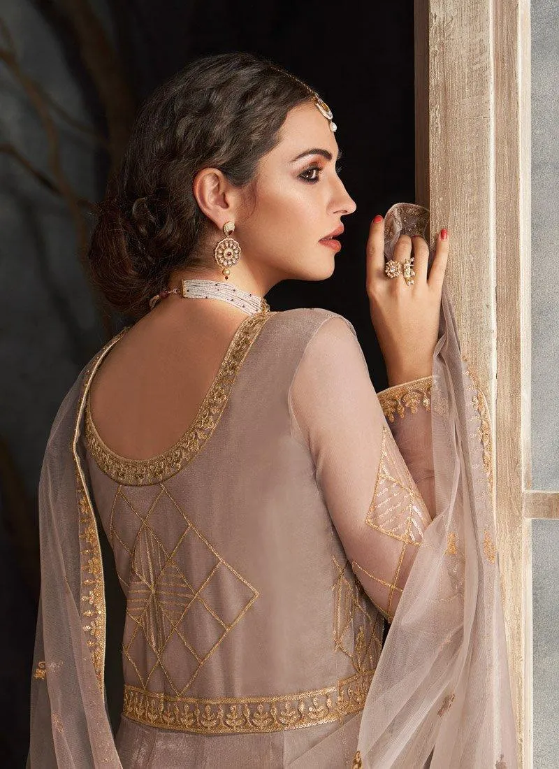 Adorable Light Mauve Color Soft Net Base Anarkali Suit