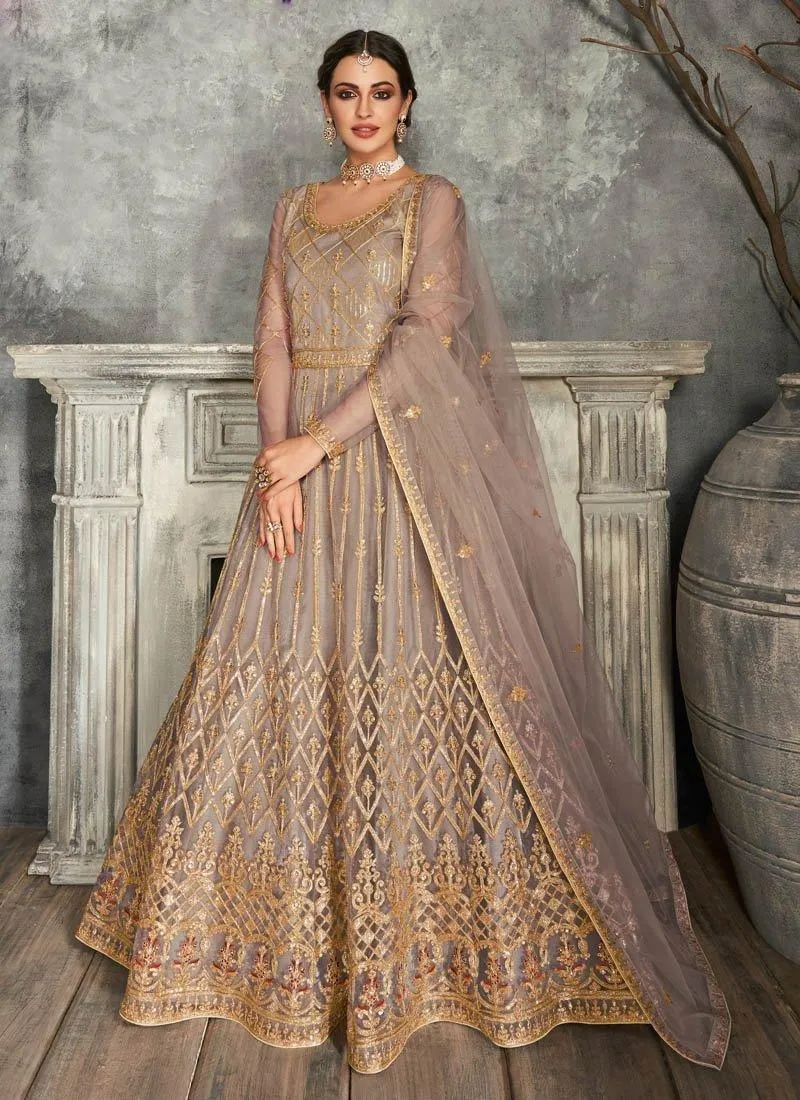 Adorable Light Mauve Color Soft Net Base Anarkali Suit