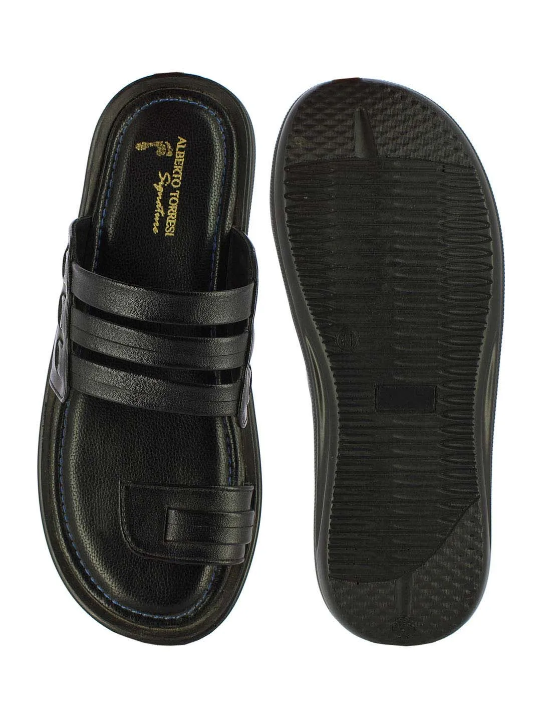 Alberto Torresi Men's Black Mason Three Strap Slippers