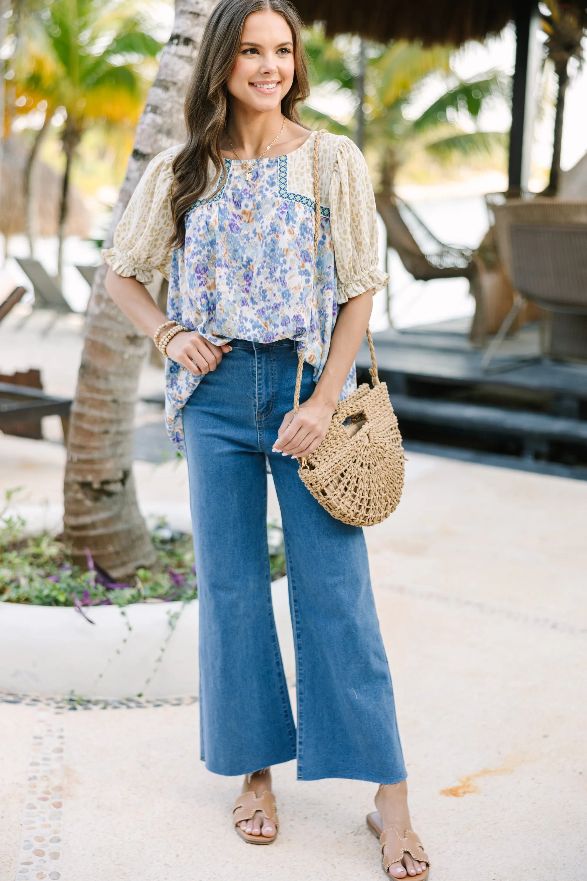 All About You Blue Floral Mix Blouse