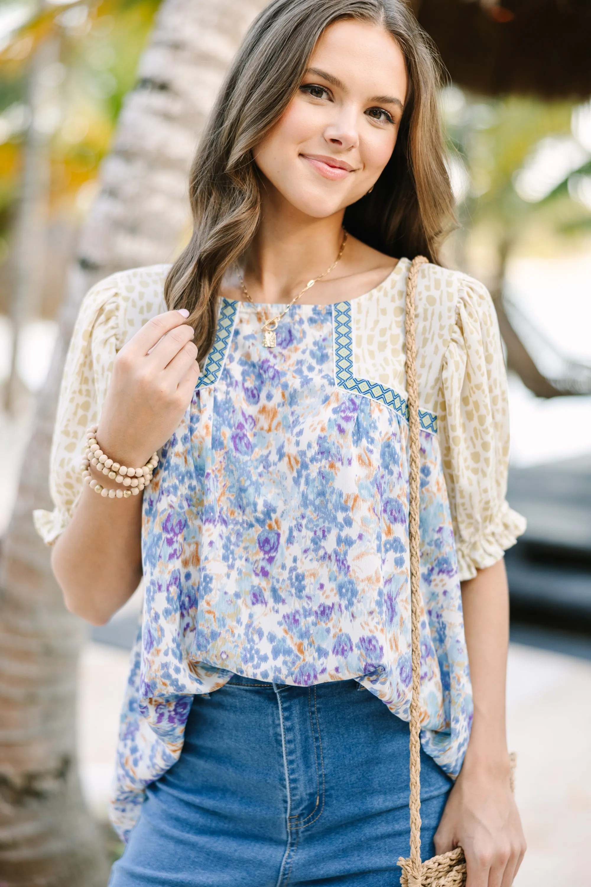 All About You Blue Floral Mix Blouse