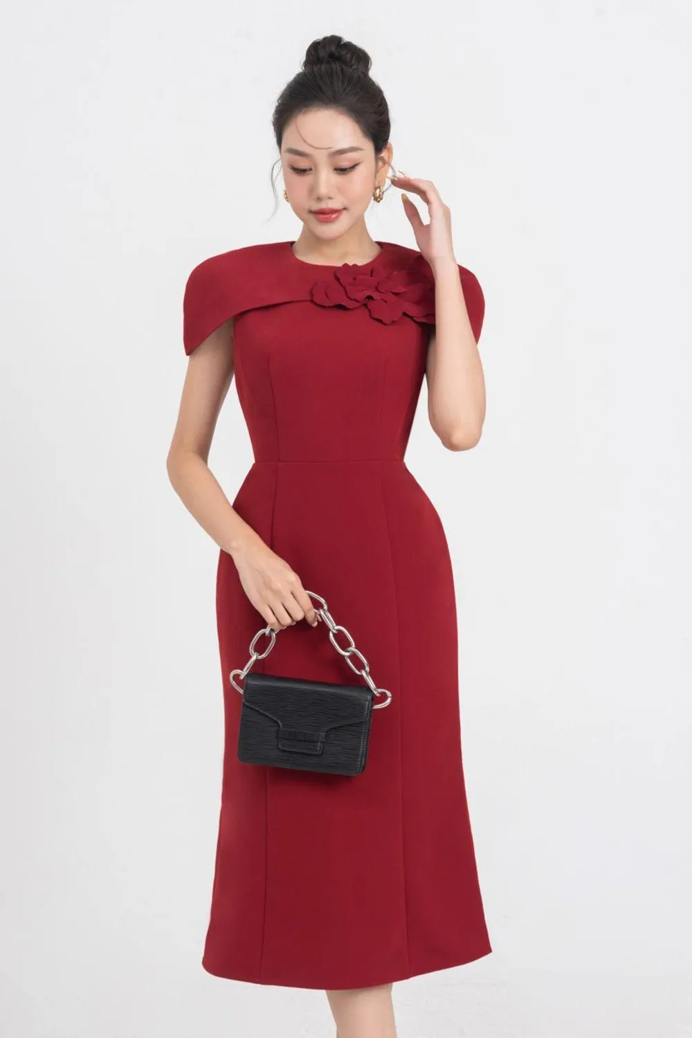 Almira Trumpet Round Neck Polycotton Midi Dress