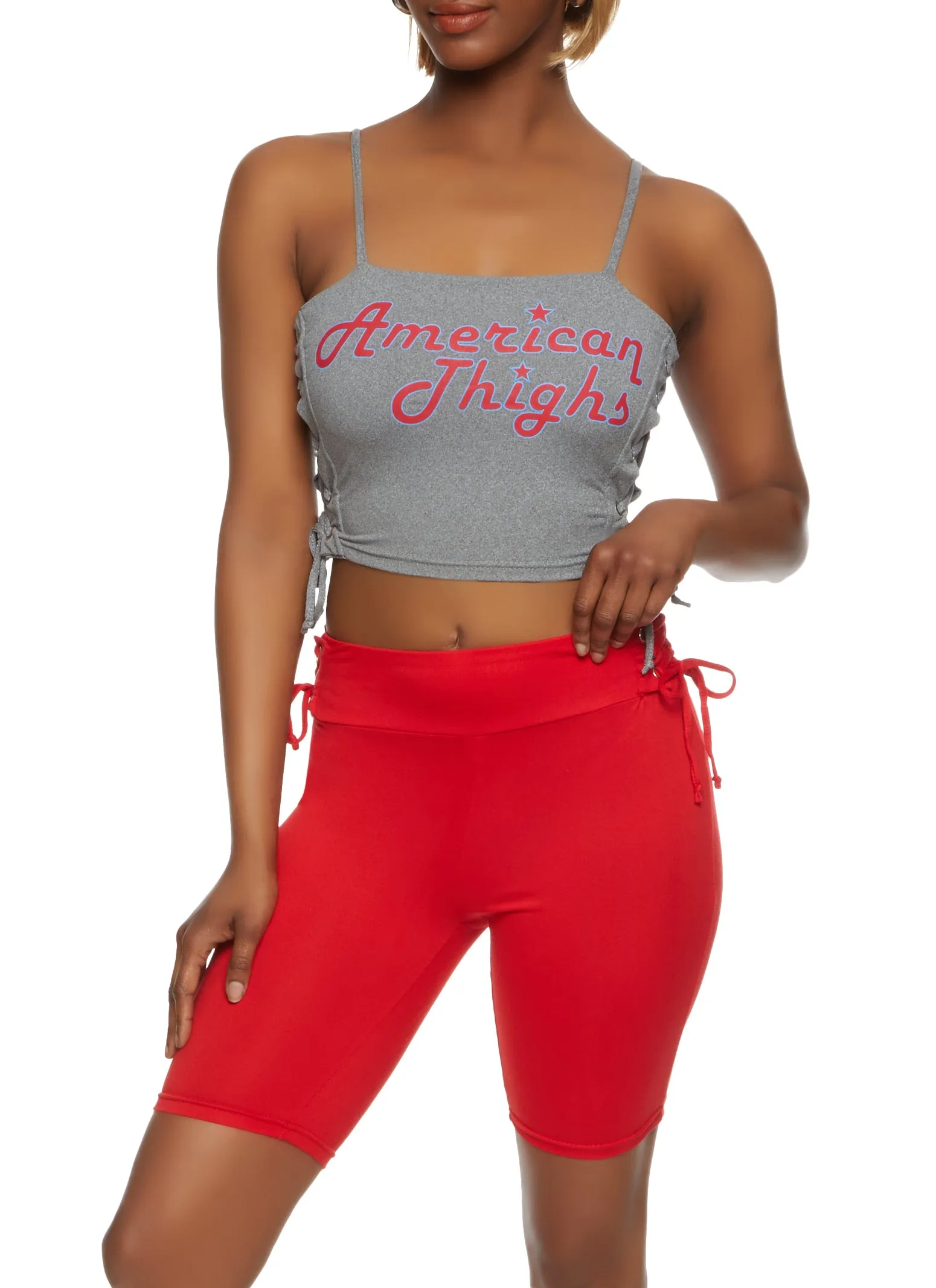 American Thighs Lace Up Side Crop Top