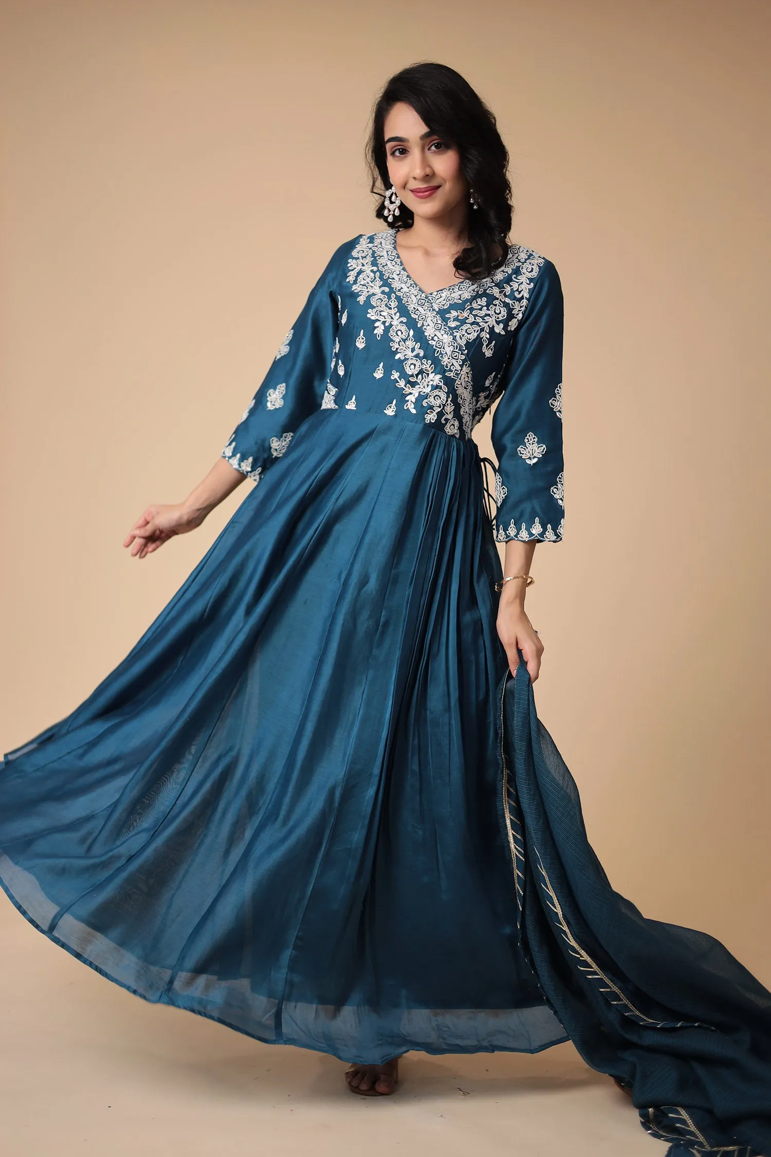 Anarkali Chanderi Silk Suit with Embroidered work