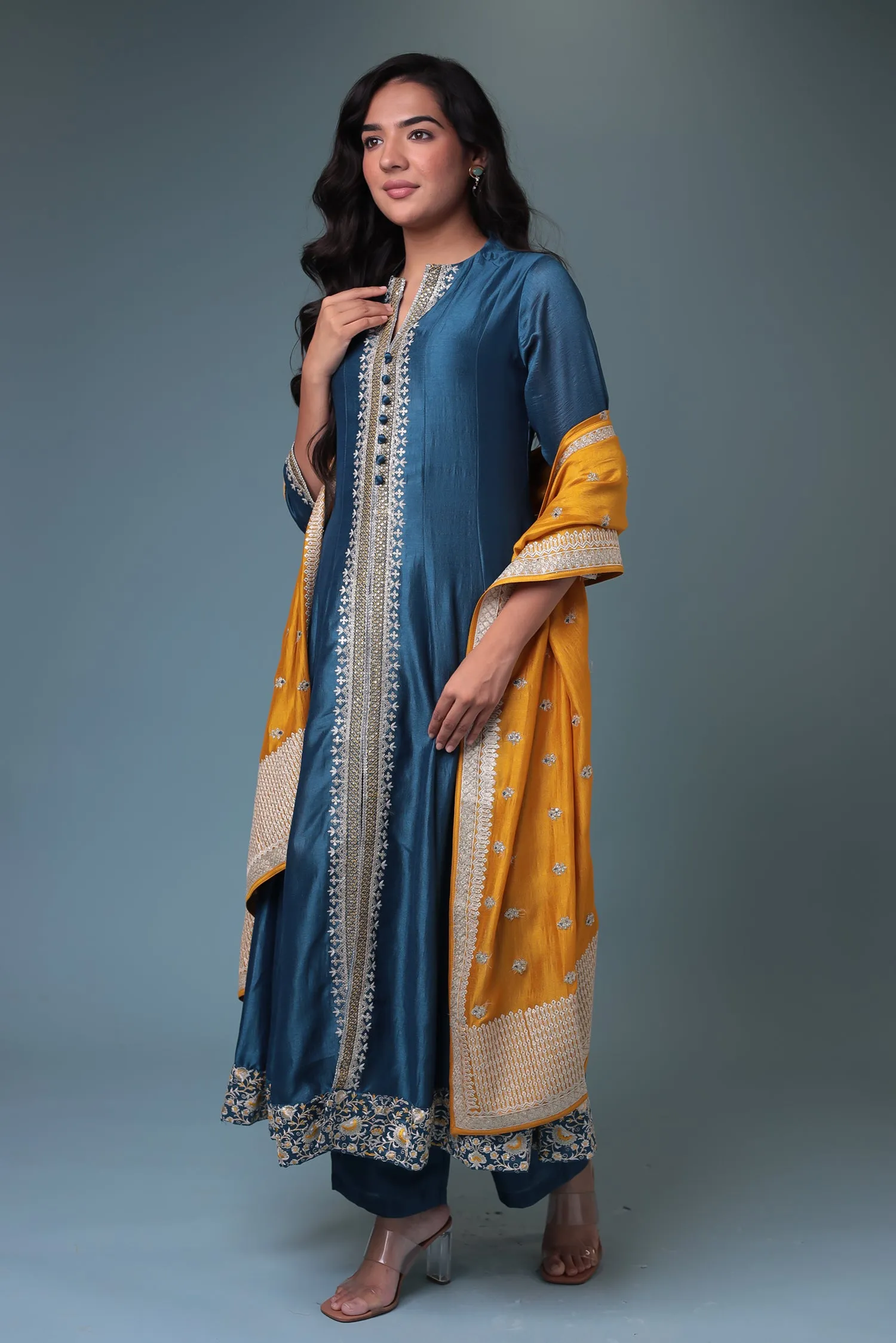 Anarkali Chinon Suit with Embroidered Dupatta