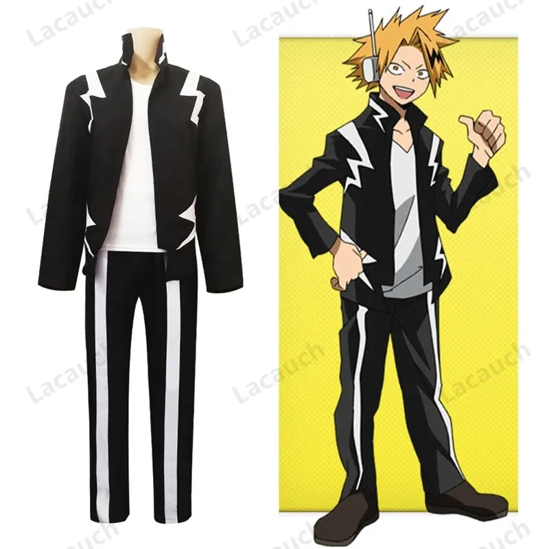 Anime My Hero Academia Kaminari Denki Cosplay Costume Short Wig Hairpin Black Uniform Suit