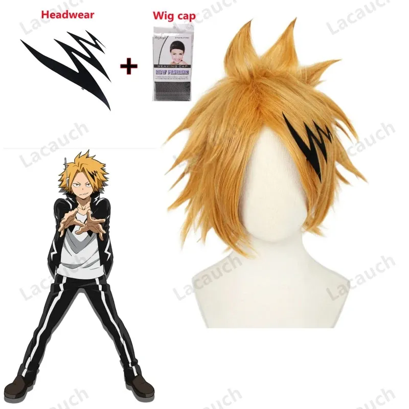 Anime My Hero Academia Kaminari Denki Cosplay Costume Short Wig Hairpin Black Uniform Suit