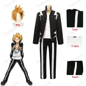 Anime My Hero Academia Kaminari Denki Cosplay Costume Short Wig Hairpin Black Uniform Suit