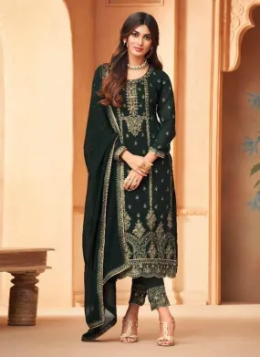 Appealing Look Green Color Georgette Base Zari Work Pant Style Salwar Suit