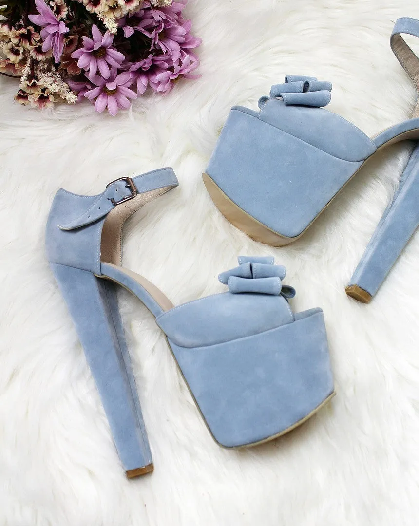 Baby Blue Suede Bridal Platform Shoes