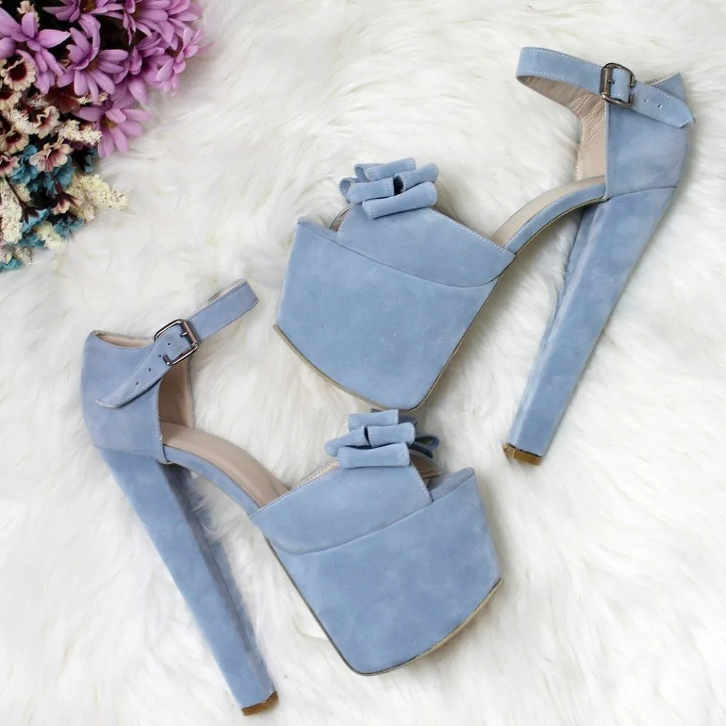 Baby Blue Suede Bridal Platform Shoes