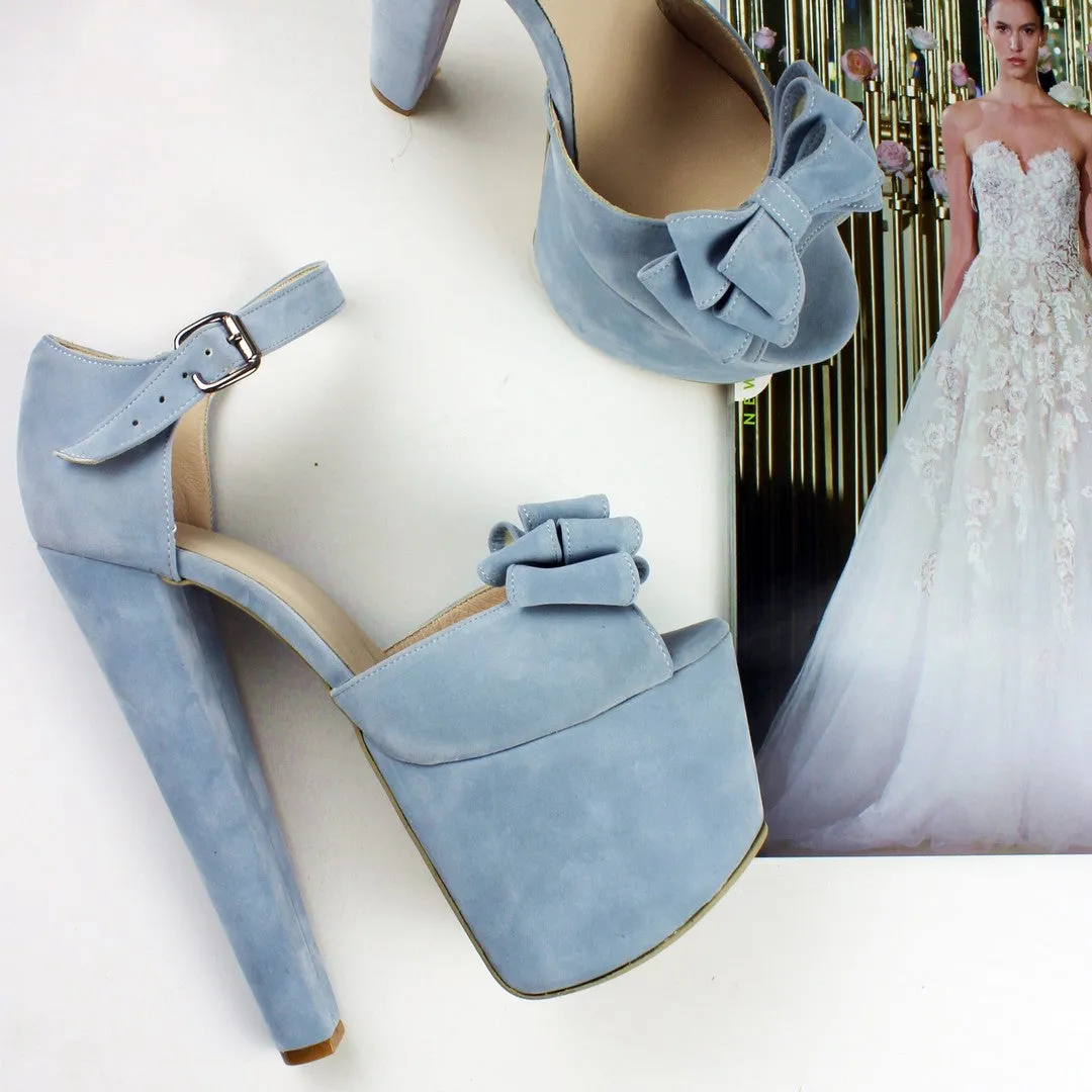 Baby Blue Suede Bridal Platform Shoes