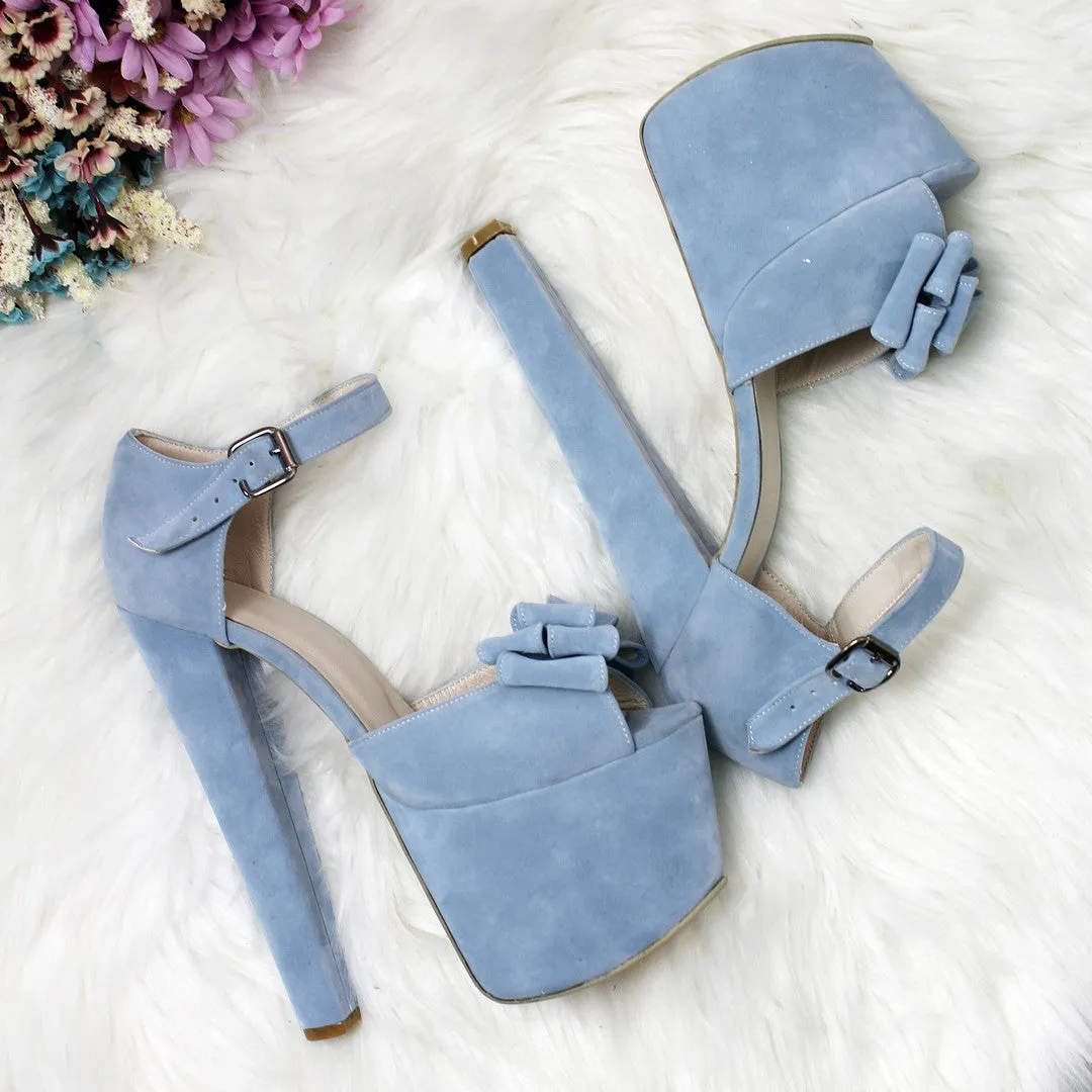 Baby Blue Suede Bridal Platform Shoes