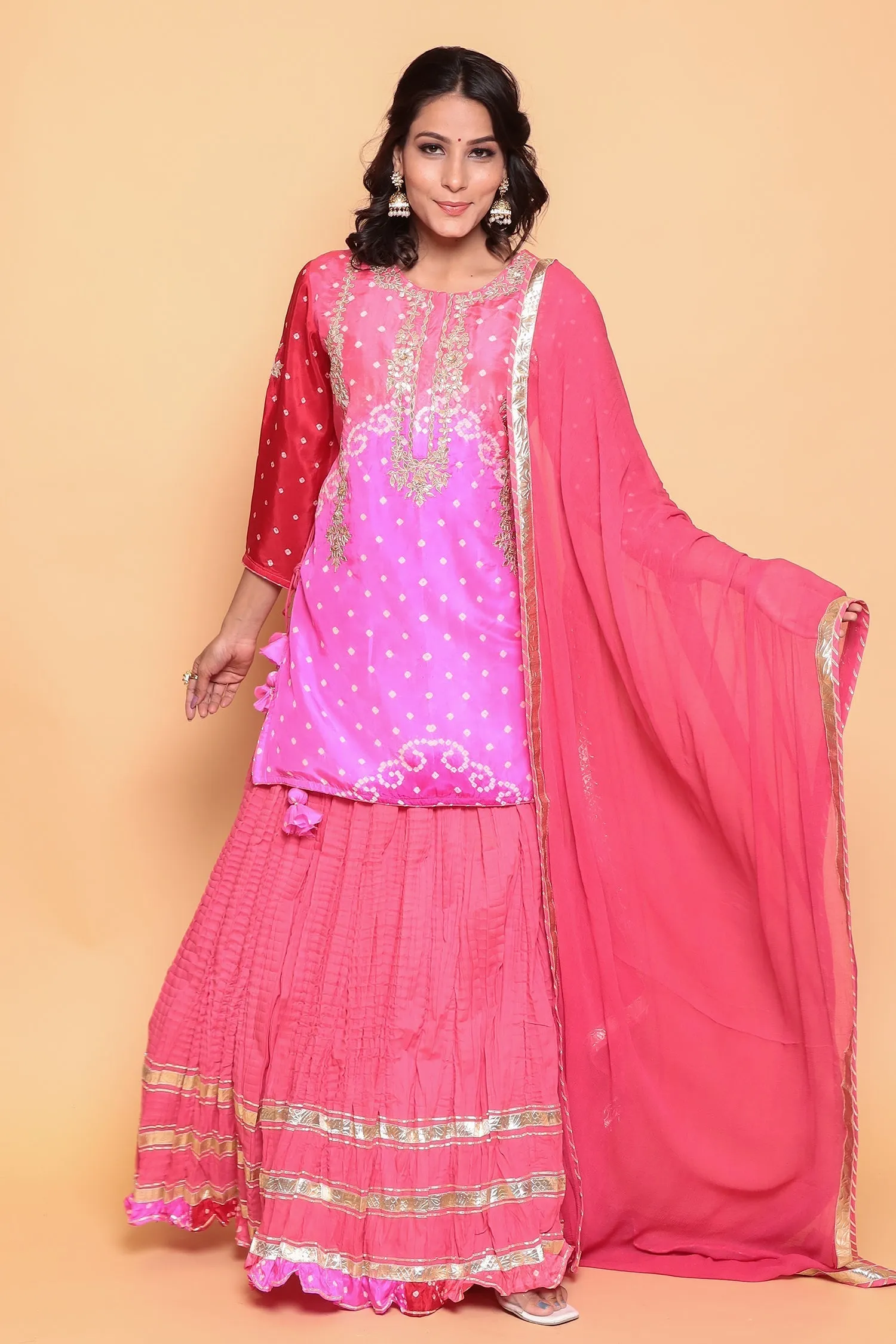 Bandhej Silk Suit with Gota Patti work.