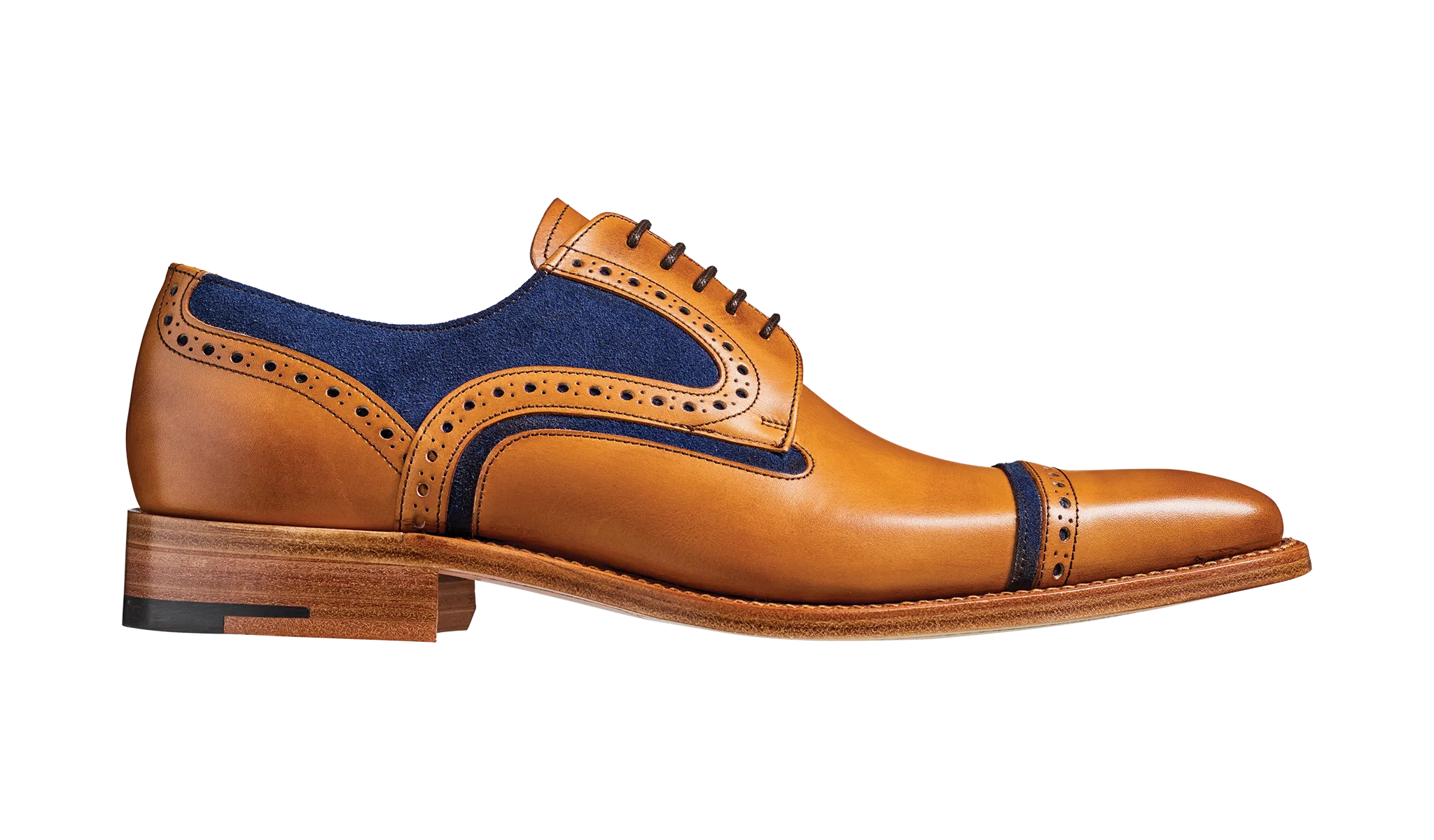 Barker Haig  Simple toe cap derby  - Cedar Calf / Blue Suede