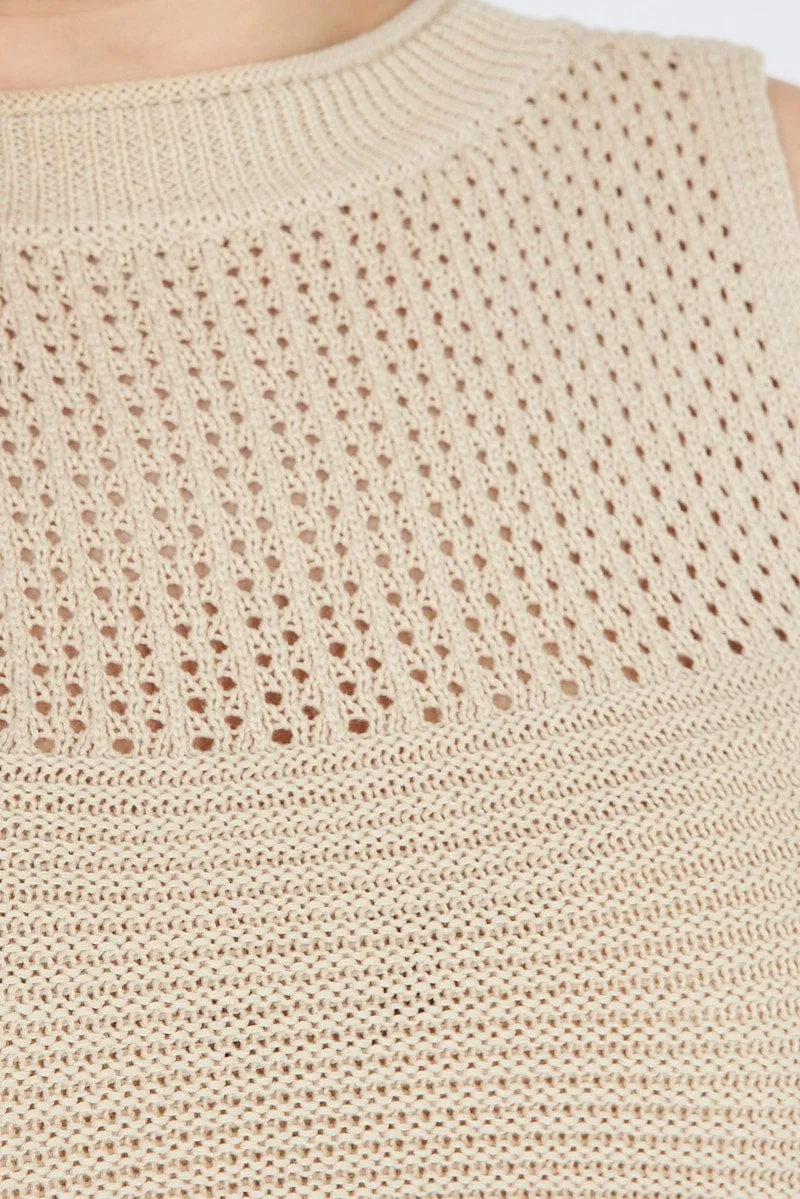 Beige Crochet Knit Tank Top