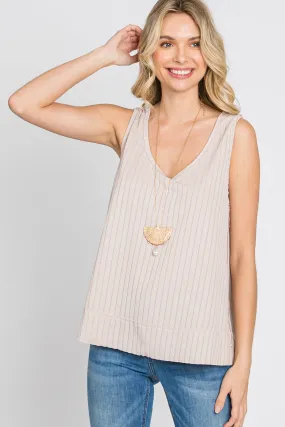 Beige Ribbed Raw Hem Tank Top