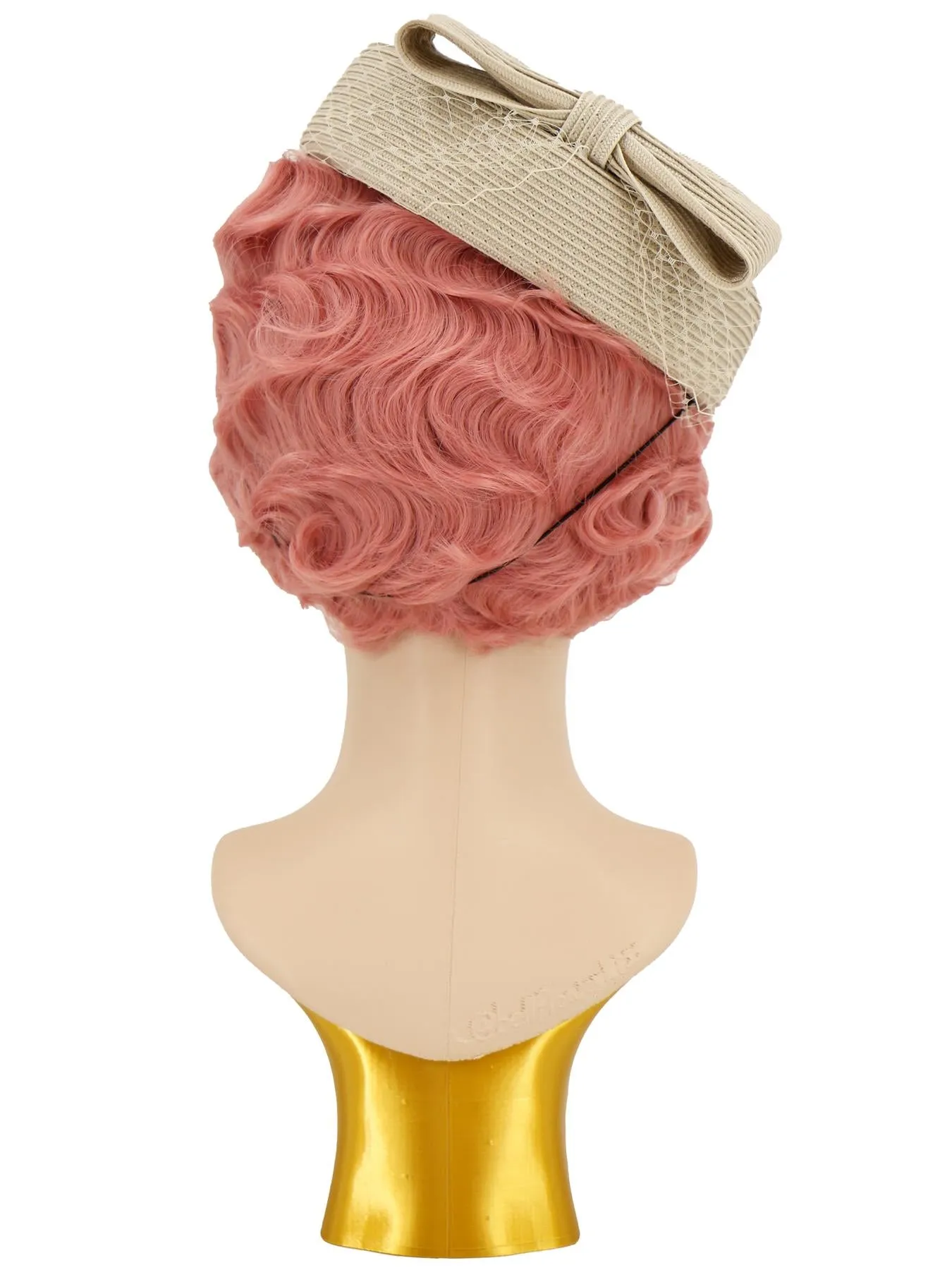 Beige Woven Bow Vintage Style Pillbox Hat