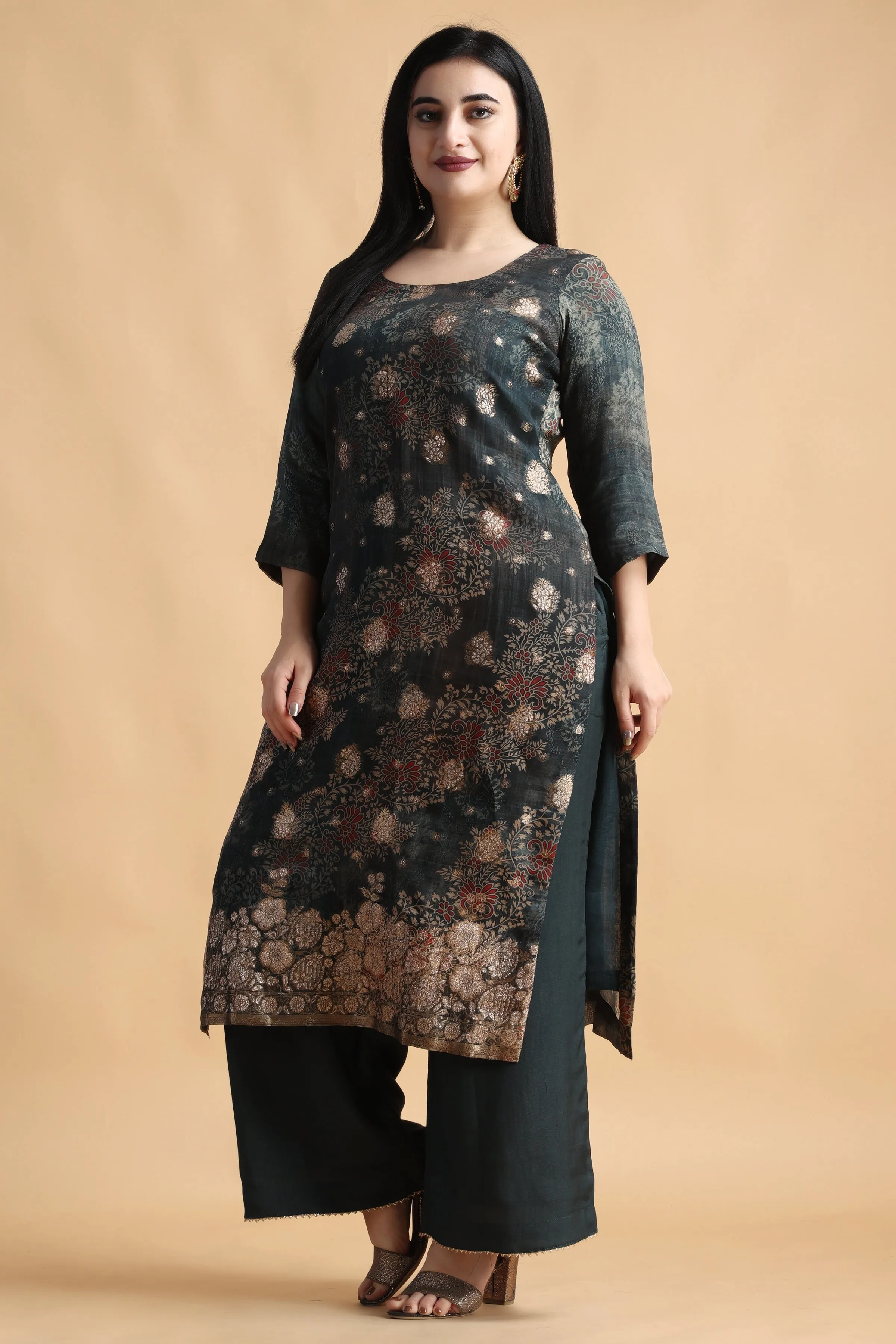 Black Shimmer Jacquard Silk Suit