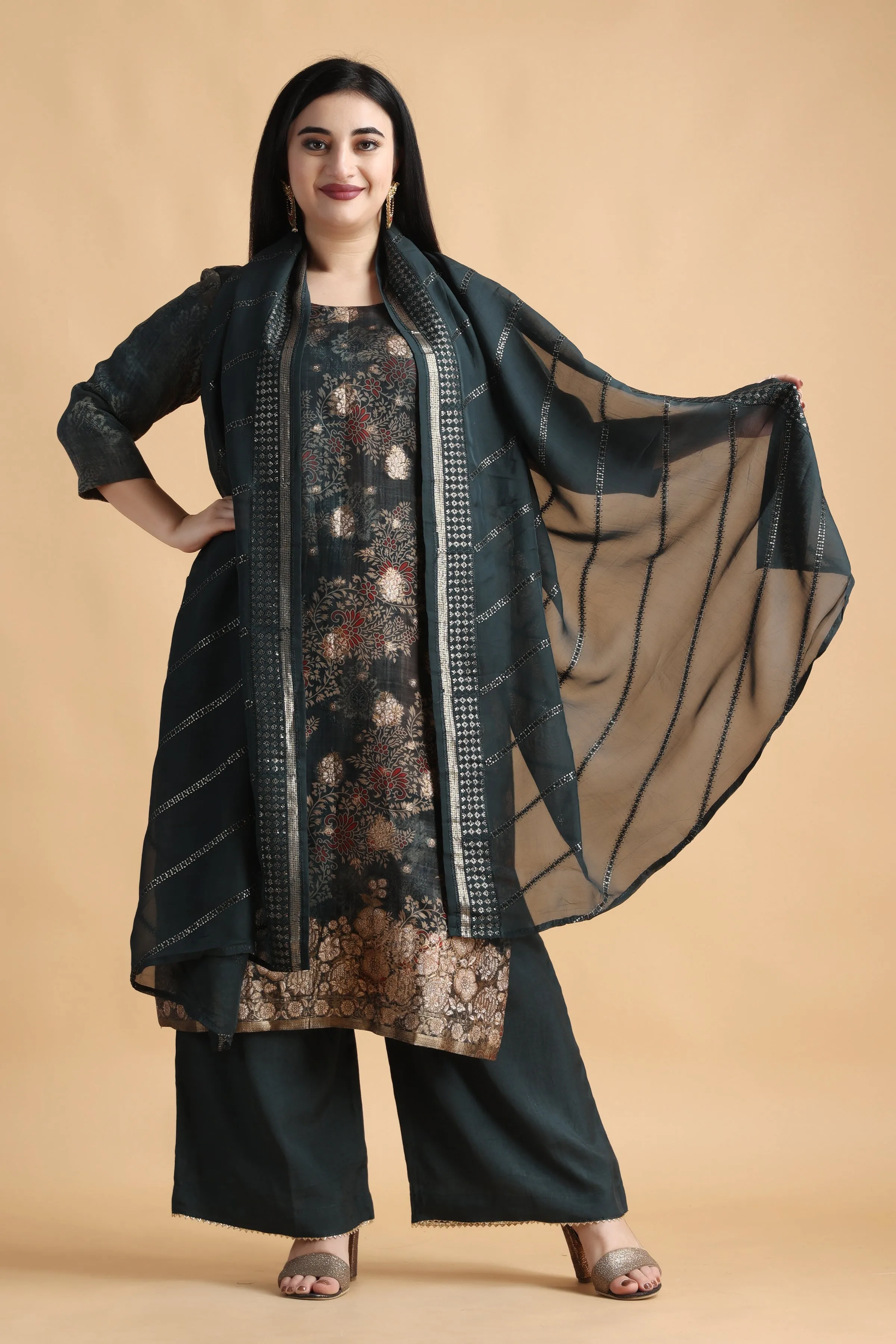 Black Shimmer Jacquard Silk Suit