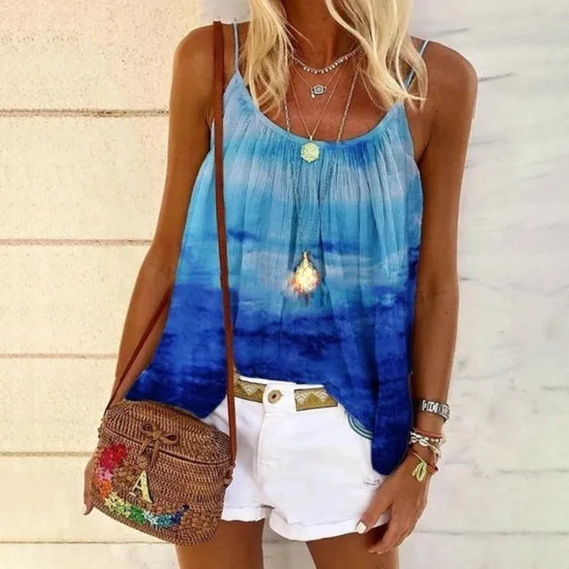 Boho Floral Strap Tank Tops