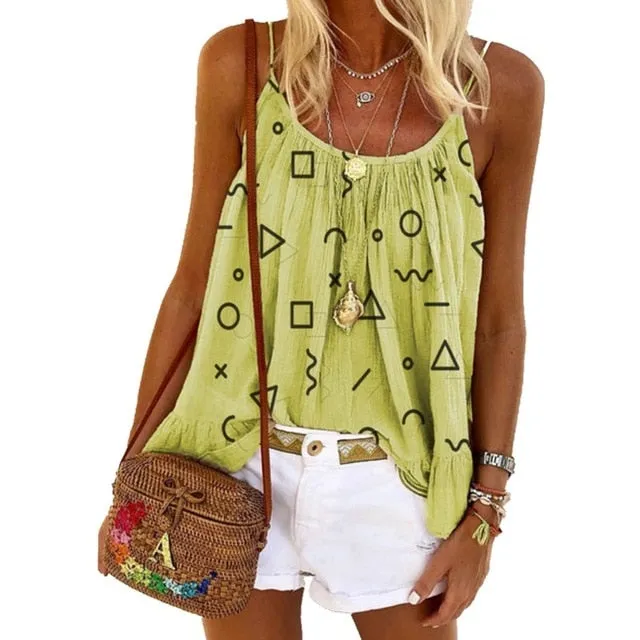 Boho Floral Strap Tank Tops