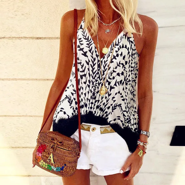 Boho Floral Strap Tank Tops