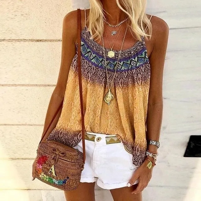 Boho Floral Strap Tank Tops