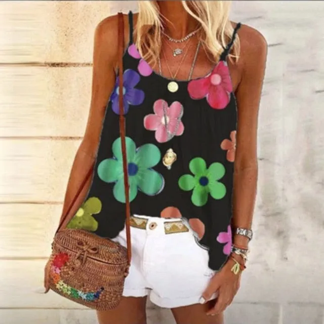 Boho Floral Strap Tank Tops