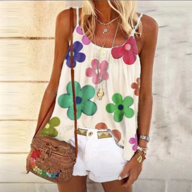 Boho Floral Strap Tank Tops