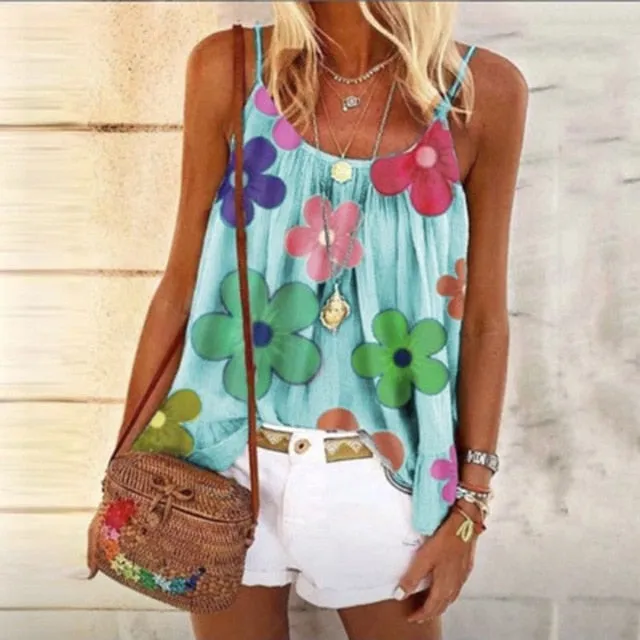 Boho Floral Strap Tank Tops