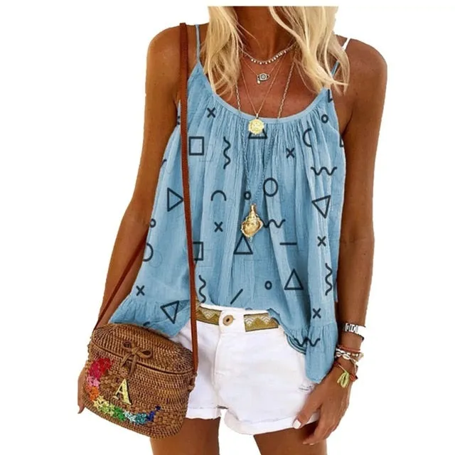 Boho Floral Strap Tank Tops