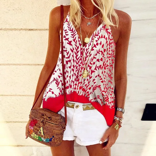 Boho Floral Strap Tank Tops