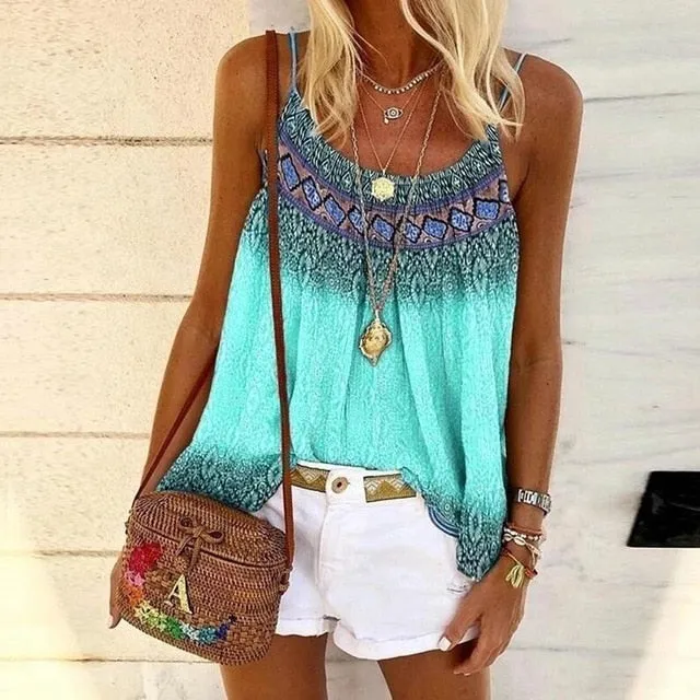 Boho Floral Strap Tank Tops