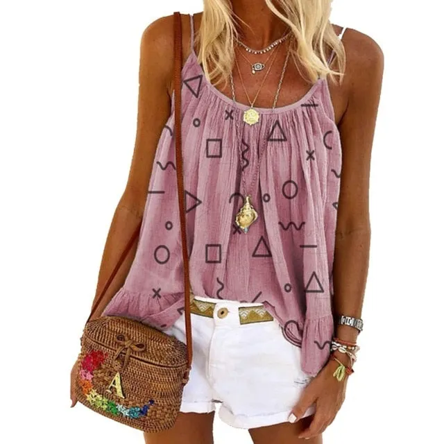 Boho Floral Strap Tank Tops