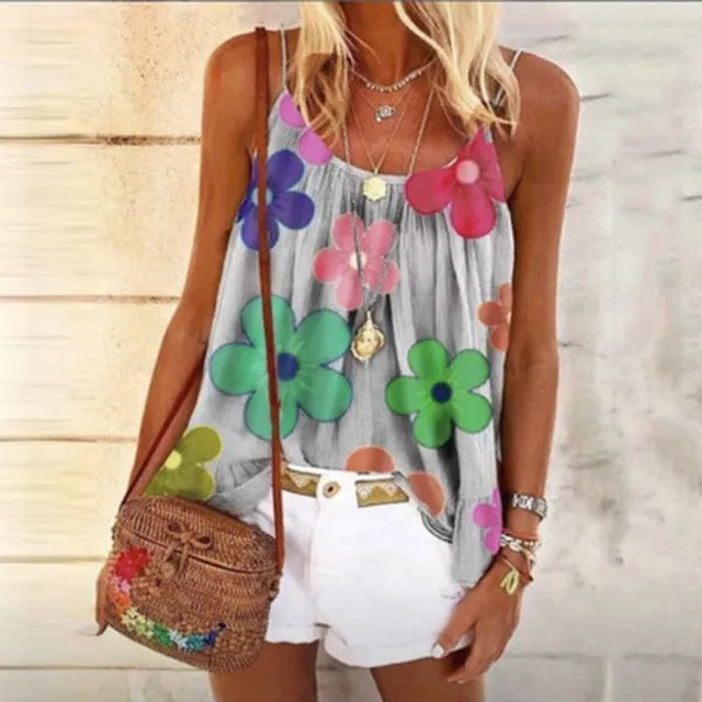 Boho Floral Strap Tank Tops