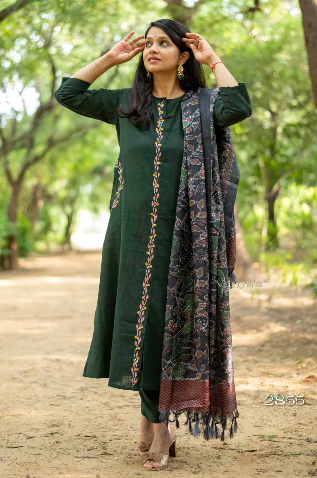 Bottle Green  Embroidery Cotton Salwar Suit with Dupatta