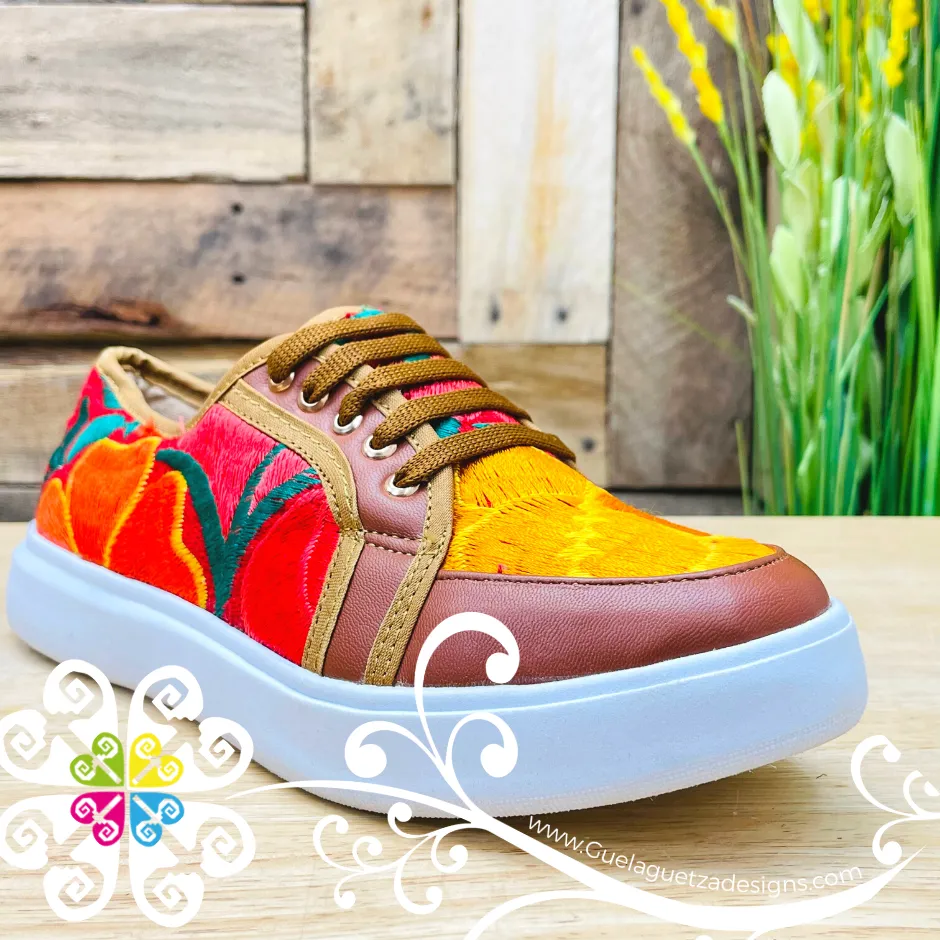 Brown Women Sneakers - Embroider Tennis Shoes