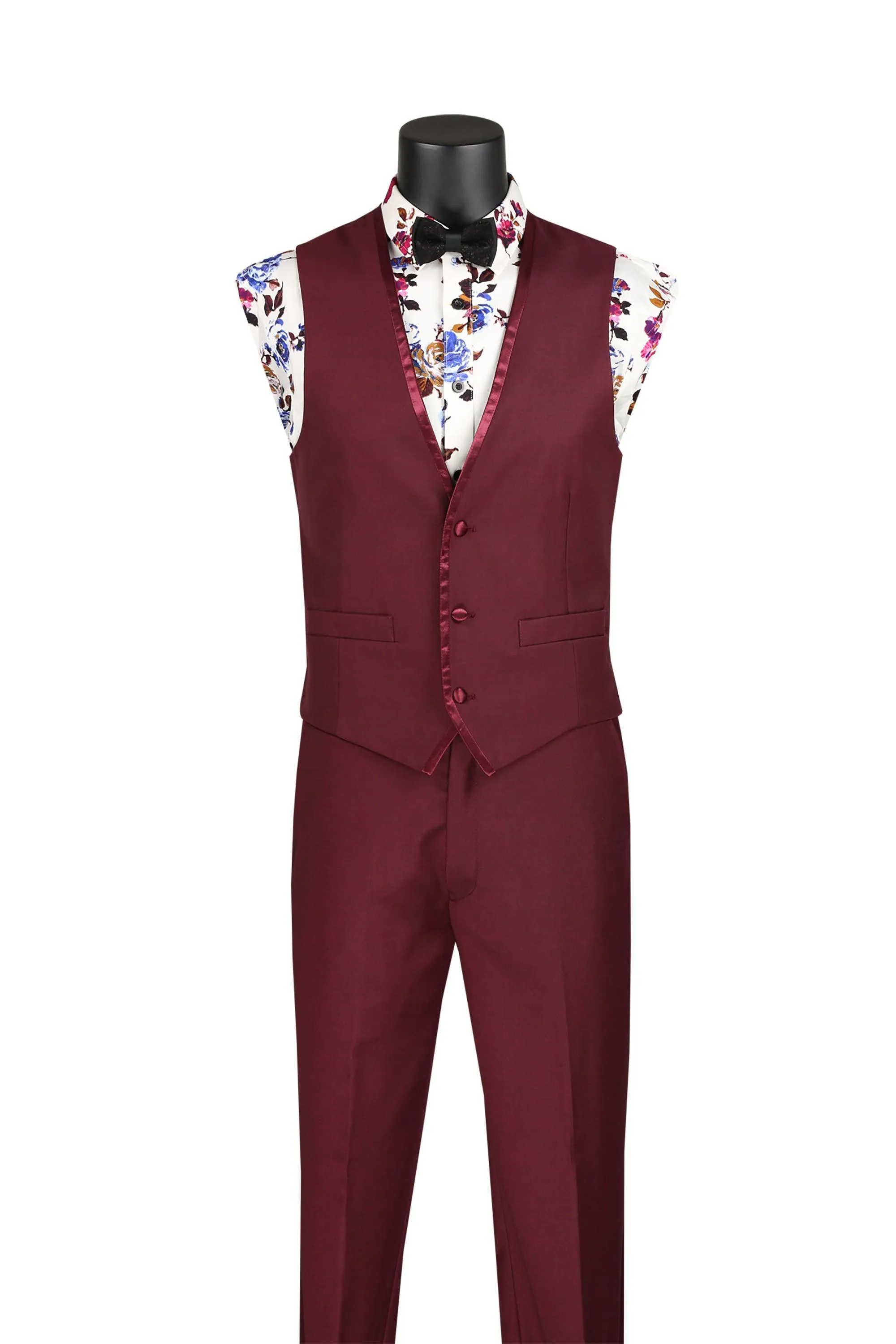 Burgundy Trimmed Lapel Slim Fit 3 Piece Suit