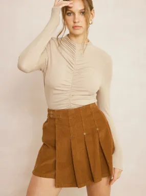 Camel Pleated Skirt