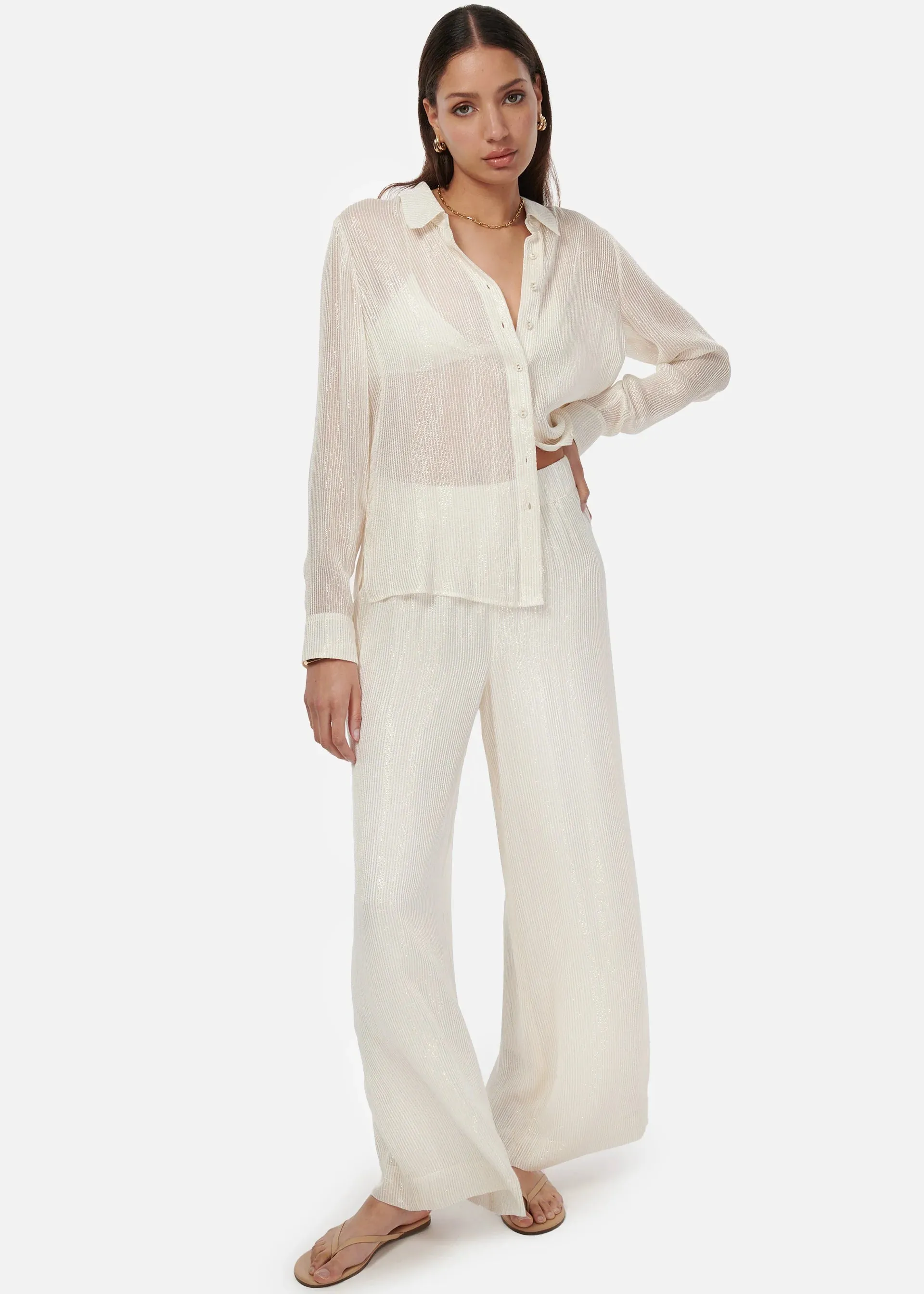 CAMI NYC YAEL METALLIC CHIFFON TOP WHITE