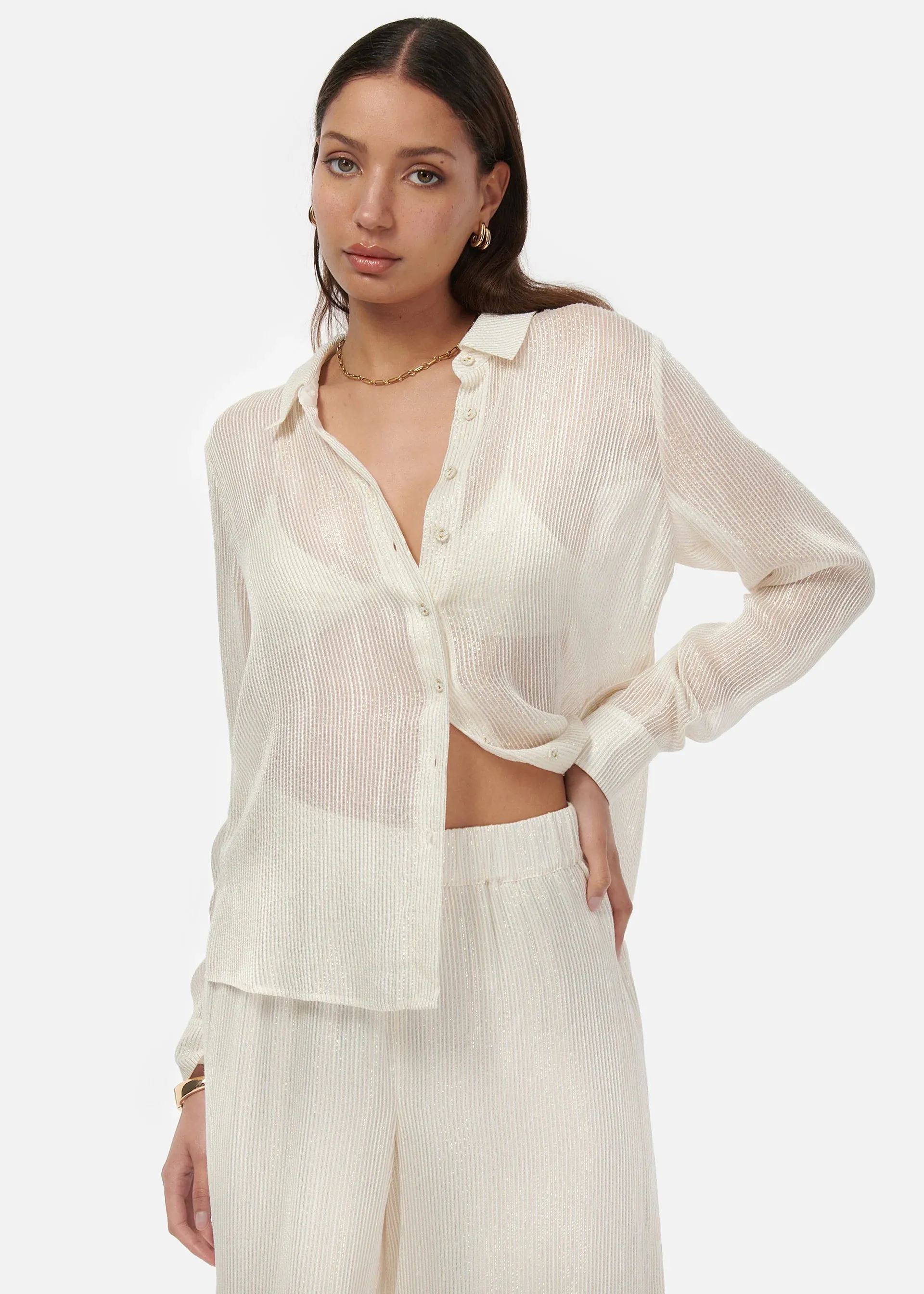 CAMI NYC YAEL METALLIC CHIFFON TOP WHITE