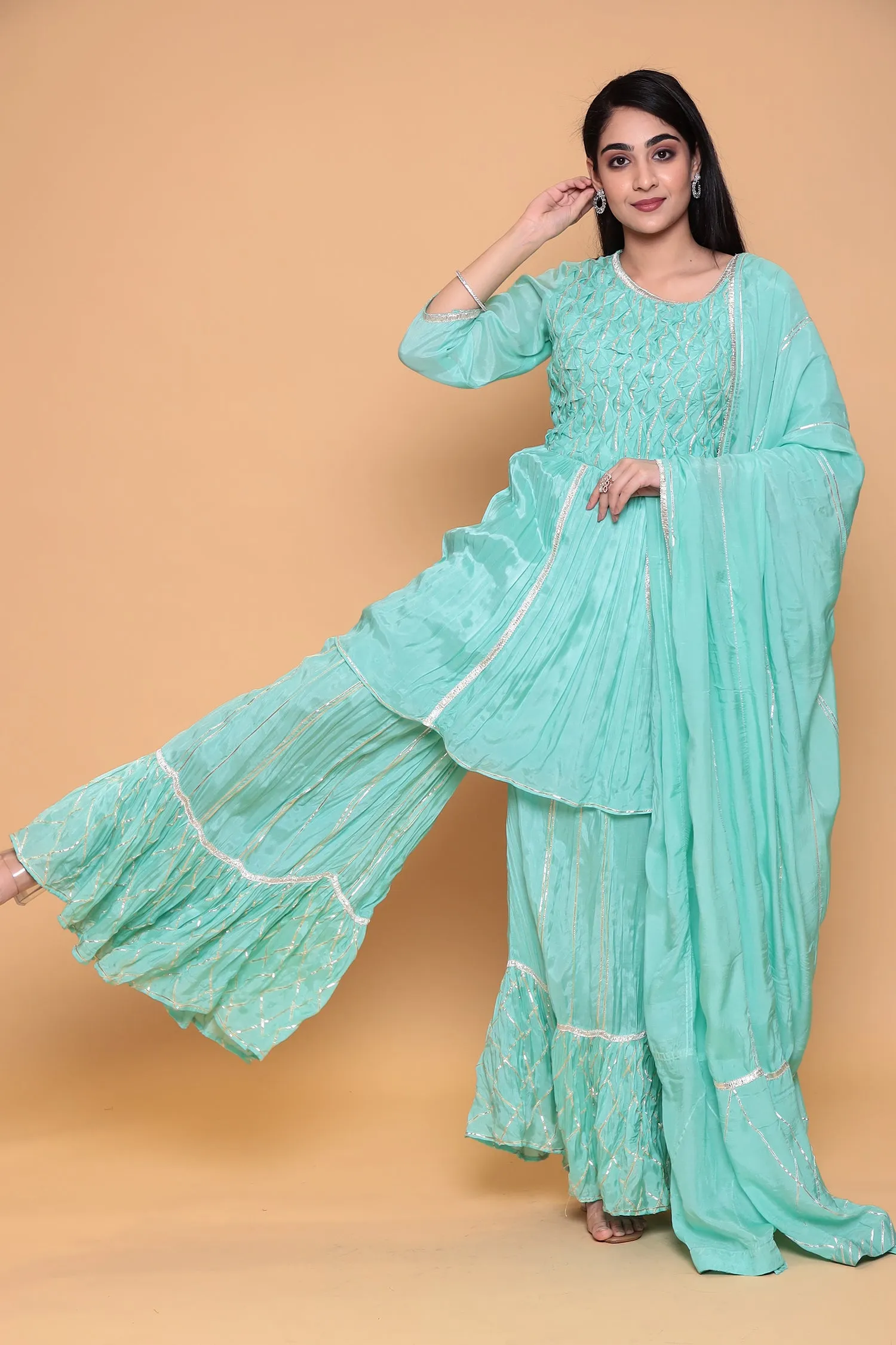 Cotton silk Suit with Gota work.