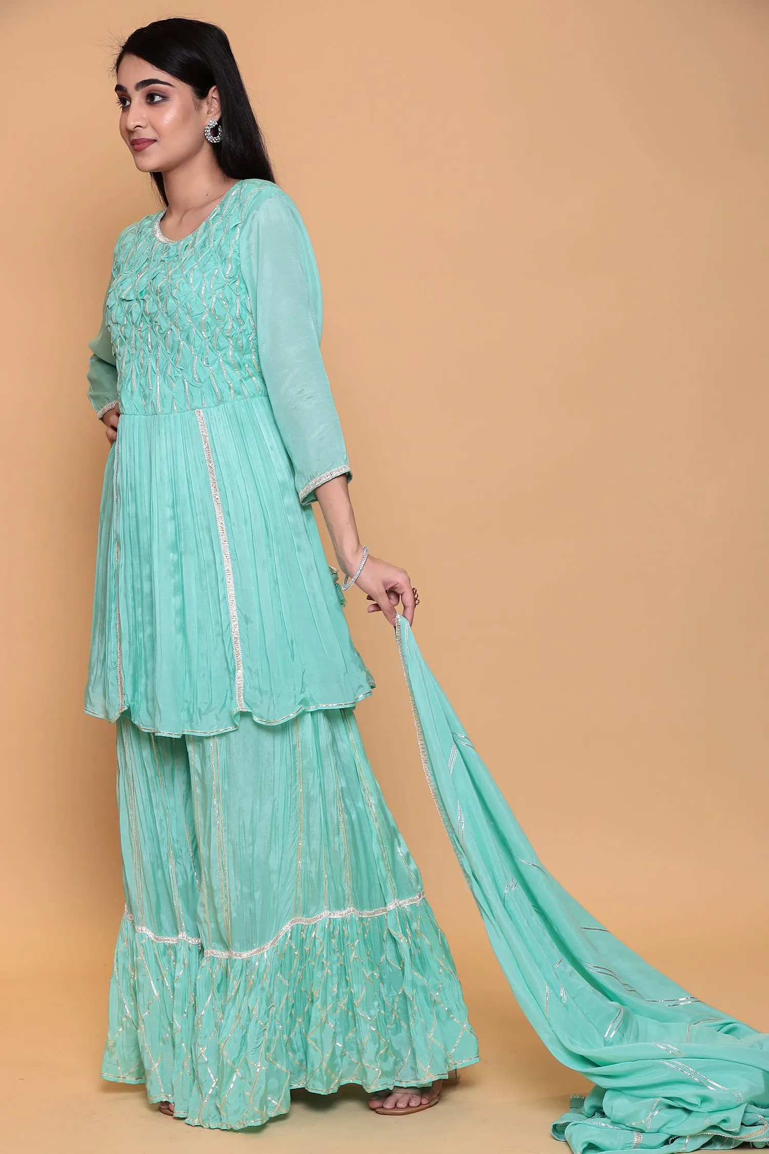 Cotton silk Suit with Gota work.