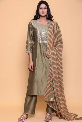 Cotton silk Suit with Pittan work.