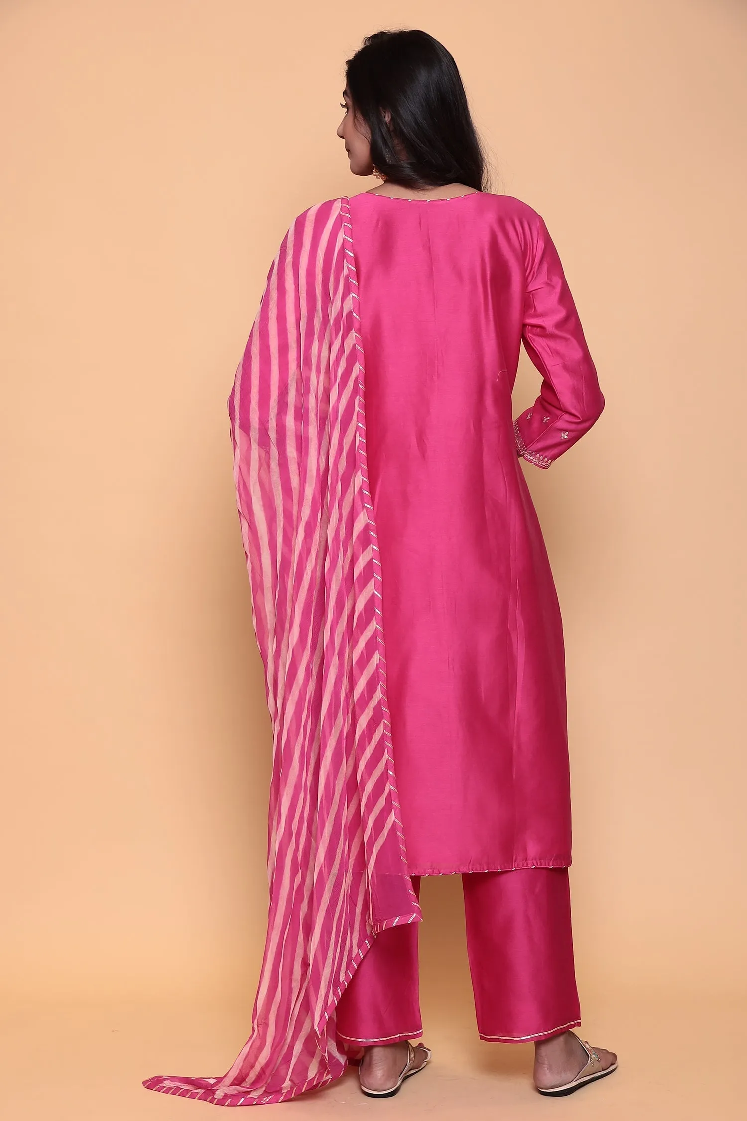 Cotton silk Suit with Pittan work.