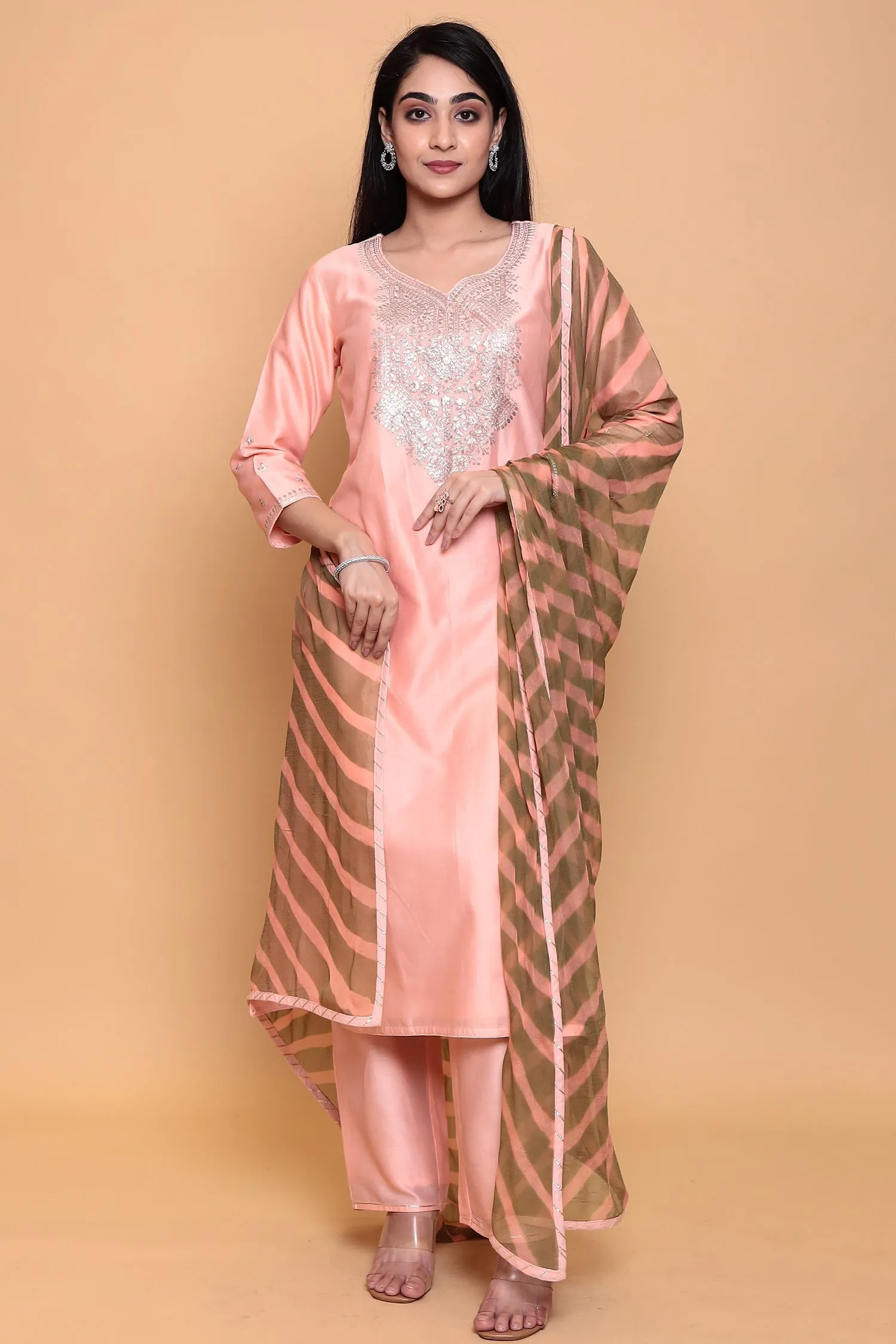 Cotton silk Suit with Pittan work.